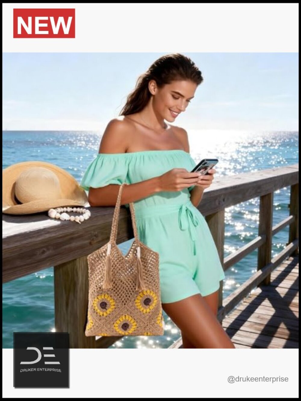 Handmade Crochet Tote Bag with Boho Fringe, Woven Beach Bag for Women - Picture 2 of 5